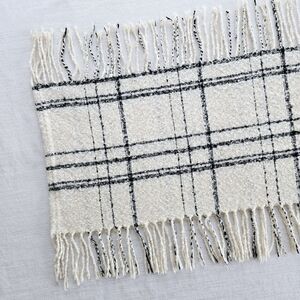 Chunky Knit Infinity Scarf Cream Plaid Slub Texture Cozy Neck Warmer Soft Fringe